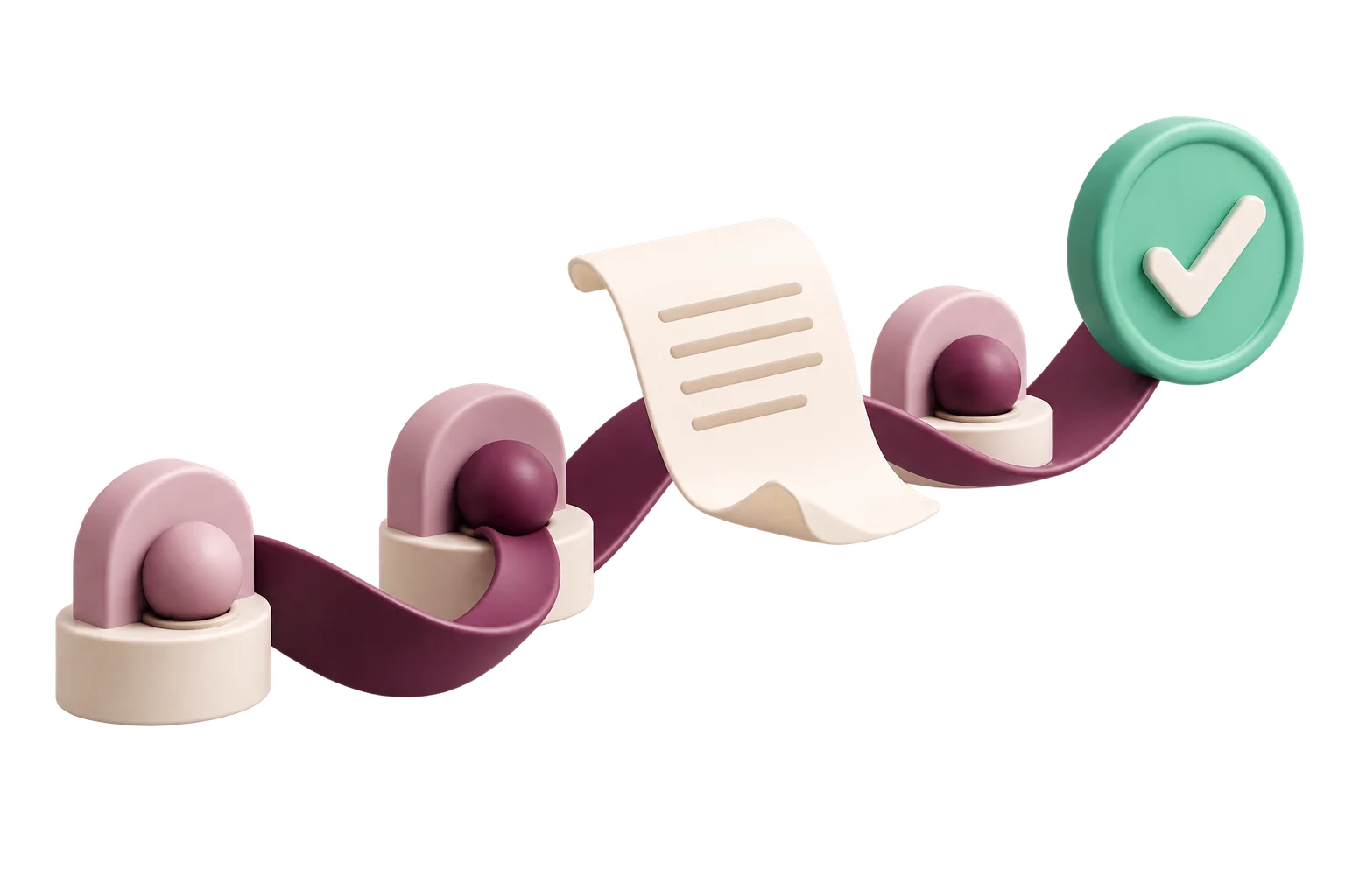 A request moves through approval steps to a completed decision